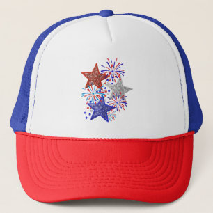 Girl 4th of July Women Red White Blue Star America Trucker Hat