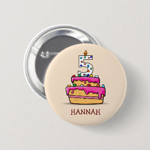Girl 5th Birthday, 5 on Sweet Pink Cake 6 Cm Round Badge