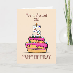 Girl 5th Birthday, 5 on Sweet Pink Cake Card