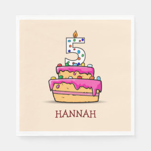 Girl 5th Birthday, 5 on Sweet Pink Cake Napkin