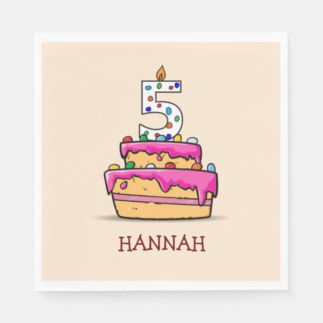 Girl 5th Birthday, 5 on Sweet Pink Cake Napkin (Front)