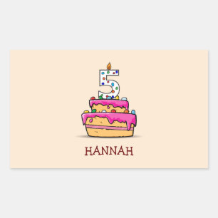 Girl 5th Birthday, 5 on Sweet Pink Cake Rectangular Sticker
