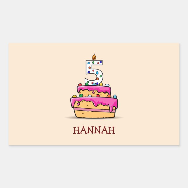 Girl 5th Birthday, 5 on Sweet Pink Cake Rectangular Sticker (Front)