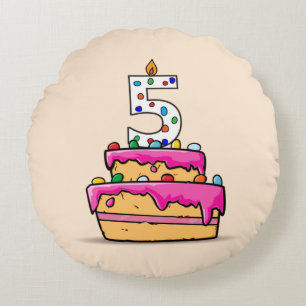 Girl 5th Birthday, 5 on Sweet Pink Cake Round Cushion