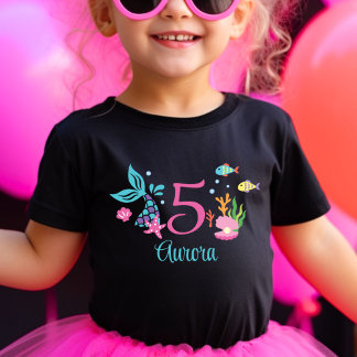 Girl 5th Birthday Mermaid Tail Sea Personalised Baby T-Shirt