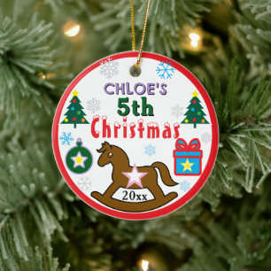 Girl 5th Christmas Horse Tree PHOTO Ceramic Tree Decoration