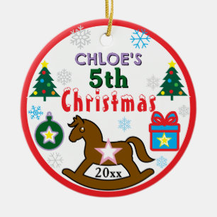 Girl 5th Christmas Horse Tree PHOTO Ceramic Tree Decoration