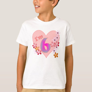 Girl 6th birthday pink heart and flowers T-Shirt