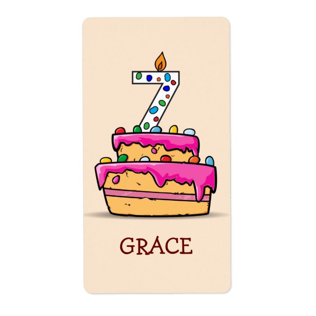 Girl 7th Birthday, 7 on Sweet Pink Cake (Front)