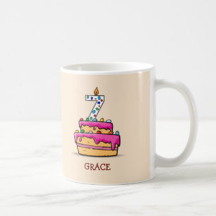 Girl 7th Birthday, 7 on Sweet Pink Cake Coffee Mug
