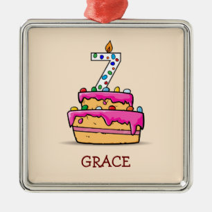 Girl 7th Birthday, 7 on Sweet Pink Cake Metal Tree Decoration