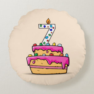 Girl 7th Birthday, 7 on Sweet Pink Cake Round Cushion