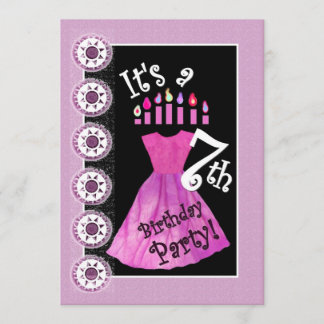 Girl 7th Birthday Party PINK Dress Template W1171