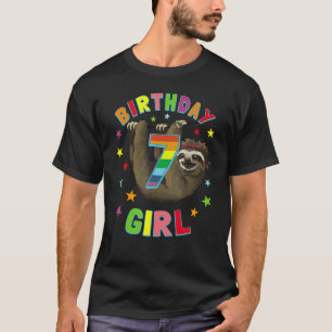 Girl 7th Birthday Sloth 7 Year Old B-day Party Kid T-Shirt