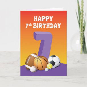 Girl 7th Birthday Sports Balls Card