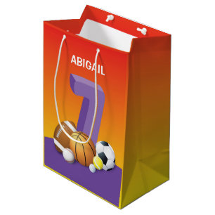 Girl 7th Birthday Sports Balls Medium Gift Bag