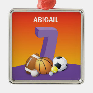 Girl 7th Birthday Sports Balls Metal Tree Decoration