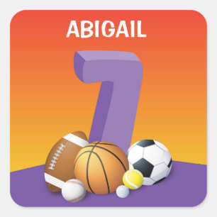 Girl 7th Birthday Sports Balls Square Sticker