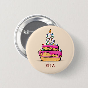 Girl 8th Birthday, 8 on Sweet Pink Cake 6 Cm Round Badge