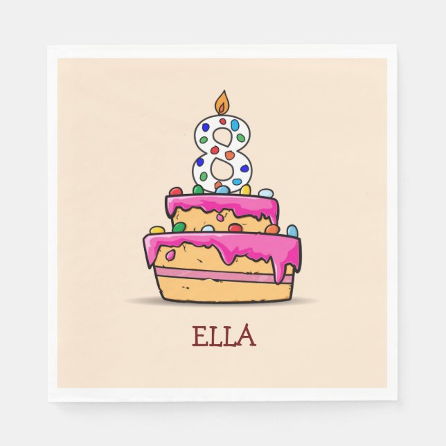 Girl 8th Birthday, 8 on Sweet Pink Cake Napkin (Front)