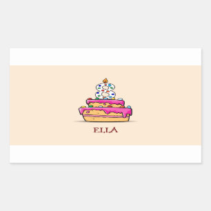 Girl 8th Birthday, 8 on Sweet Pink Cake Rectangular Sticker