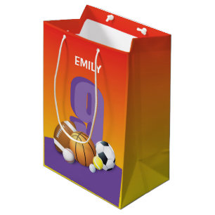 Girl 9th Birthday Sports Balls Medium Gift Bag