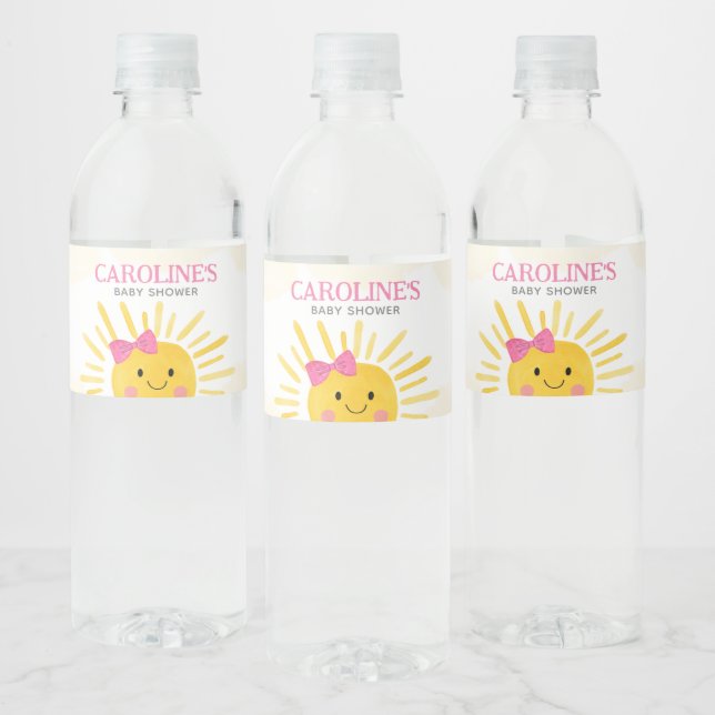 Girl A Little Ray of Sunshine Baby Shower Water Bottle Label (Bottles)