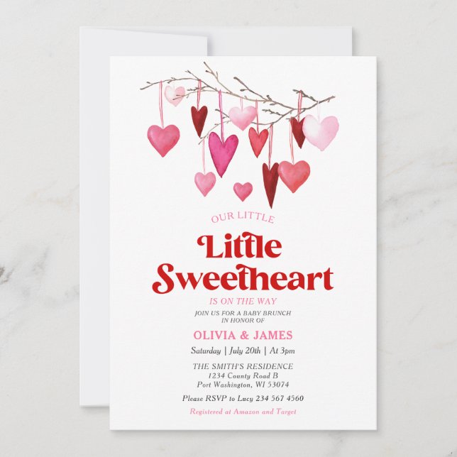 Girl A Little Sweetheart Valentine Baby Shower  Invitation (Front)