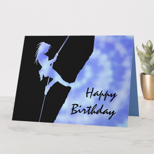Girl abseiling climber Birthday card (Small Plant)
