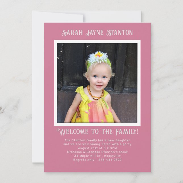 Girl Adoption Party Photo Invitation Template (Front)