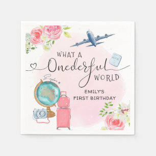 Girl Adventure ONEderful World 1st First Birthday Napkin