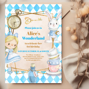 Girl Alice in Wonderland Birthday Tea Invitation