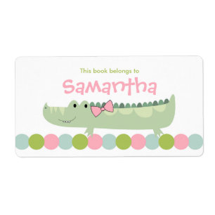 Girl Alligator Bookplate Label / Book Plate
