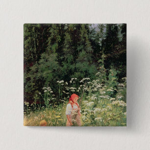 Girl among the wild flowers, 1880 15 cm square badge