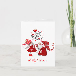 Girl and a Boy Gnome Be My Valentines Text Holiday Card