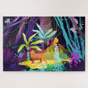 Girl and a leopard in the rainforest jigsaw puzzle