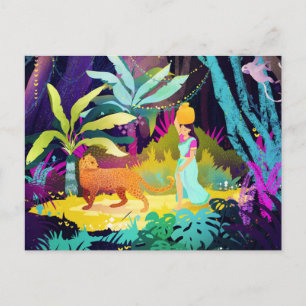 Girl and a Leopard in the Rainforest Postcard
