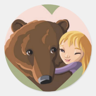 Girl and Bear Classic Round Sticker