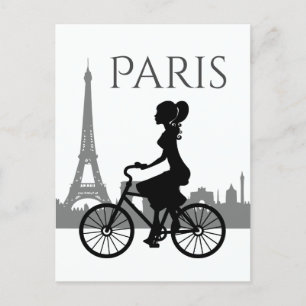 Girl and Bicycle Paris Eiffel Tower Postcard