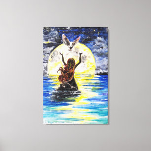 Girl and Bird Freedom Canvas Print - Painting