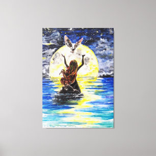 Girl and Bird Freedom Canvas Print - Painting