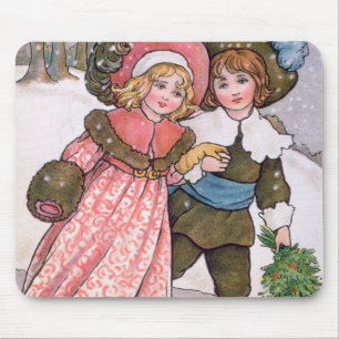 Girl and boy ice skating - Florence Hardy Mouse Mat