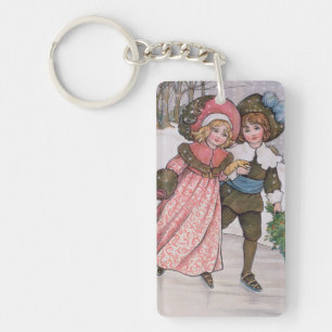 Girl and Boy Skating Key Ring