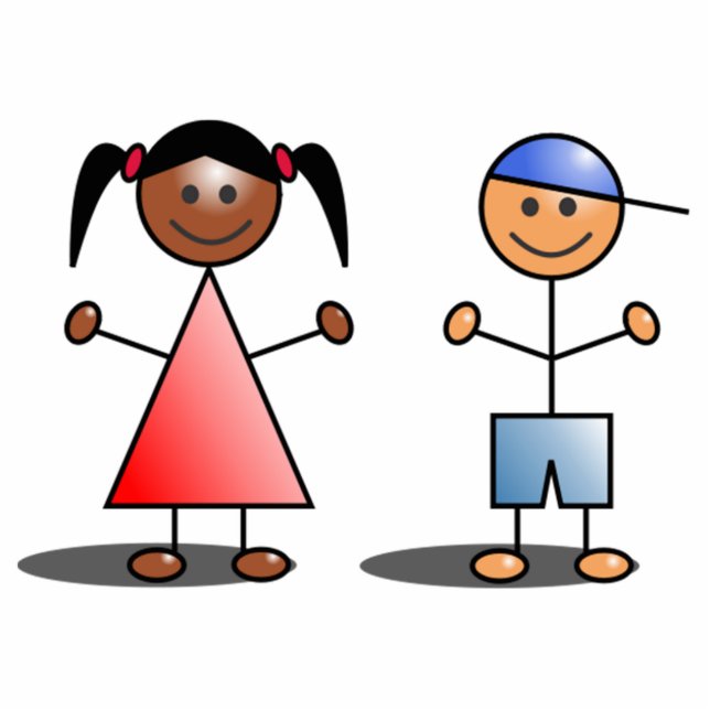 Girl and Boy Stick Figures Standing Photo Sculpture (Front)