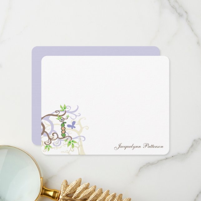 Girl And Boy Twins Purple Peas In A Pod Cute Baby Thank You Card (Front/Back In Situ)