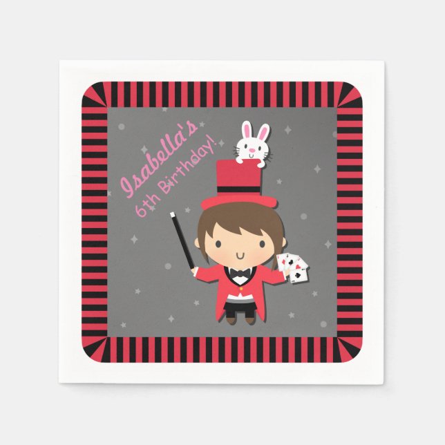 Girl and Bunny Kids Magic Birthday Party Supplies Napkin (Front)
