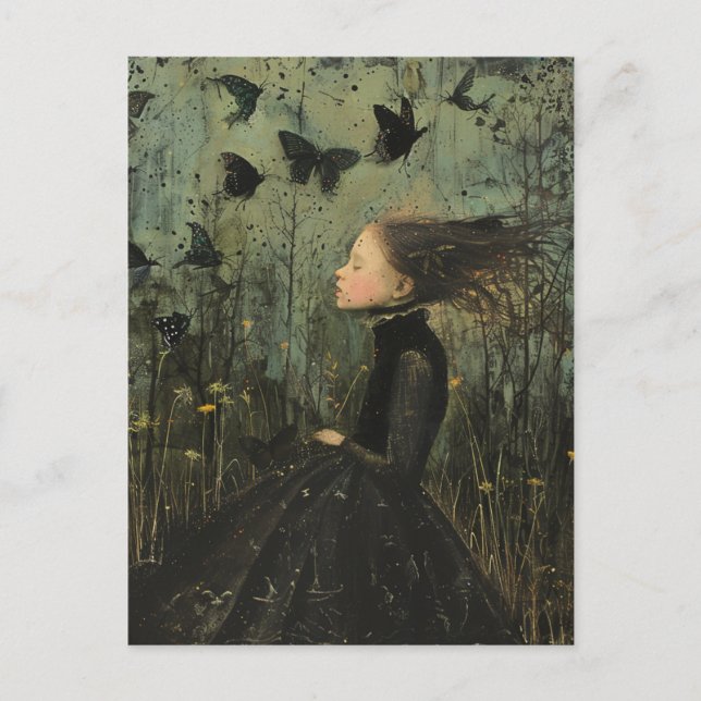 Girl and Butterflies Dark Fantasy Postcard (Front)