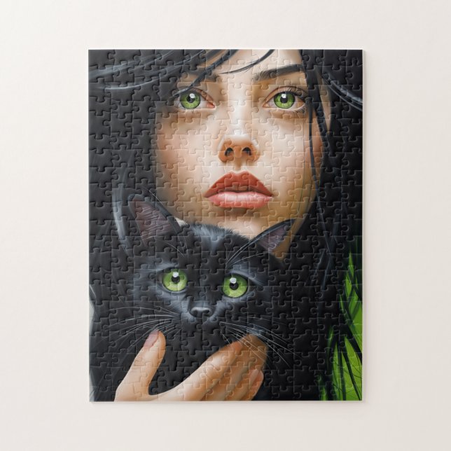 GIRL AND CAT ART JIGSAW PUZZLE (Vertical)