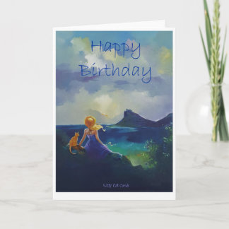 Girl and Cat Birthday card Design