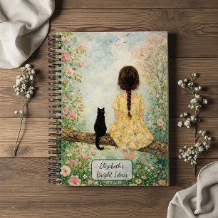 Girl and Cat in Spring Garden Notebook